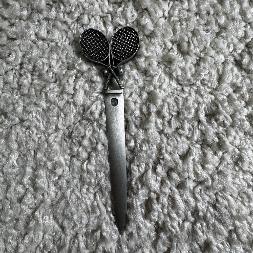 Vintage Fort USA Metal‎ Letter Opener Tennis Rackets & Balls Handle Sports Desk